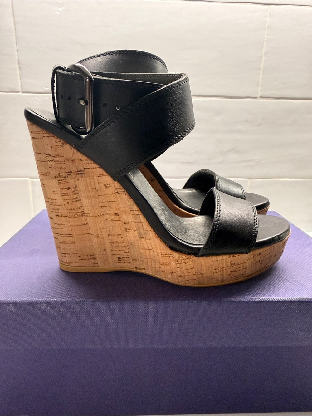 Stuart Weitzman XRay Black Vachetta sandals